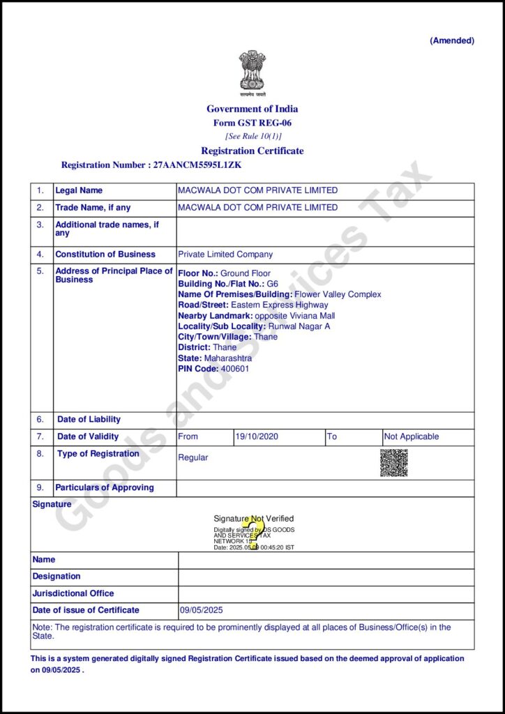 GST Registration Certificate
