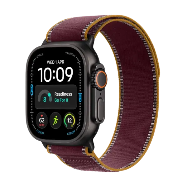 Apple Watch Ultra 4 Black Titanium with Burgundy Trail Loop image 1