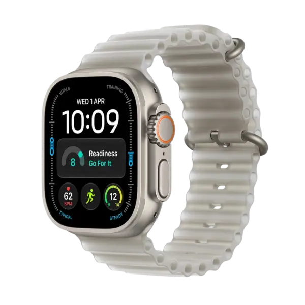 Apple Watch Ultra 4 Natural Titanium with Translucent Grey Ocean Band image 1